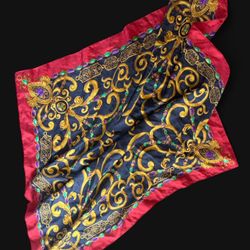 Vintage Echo Baroque Jewel Print Silk Scarf Red Gold Black