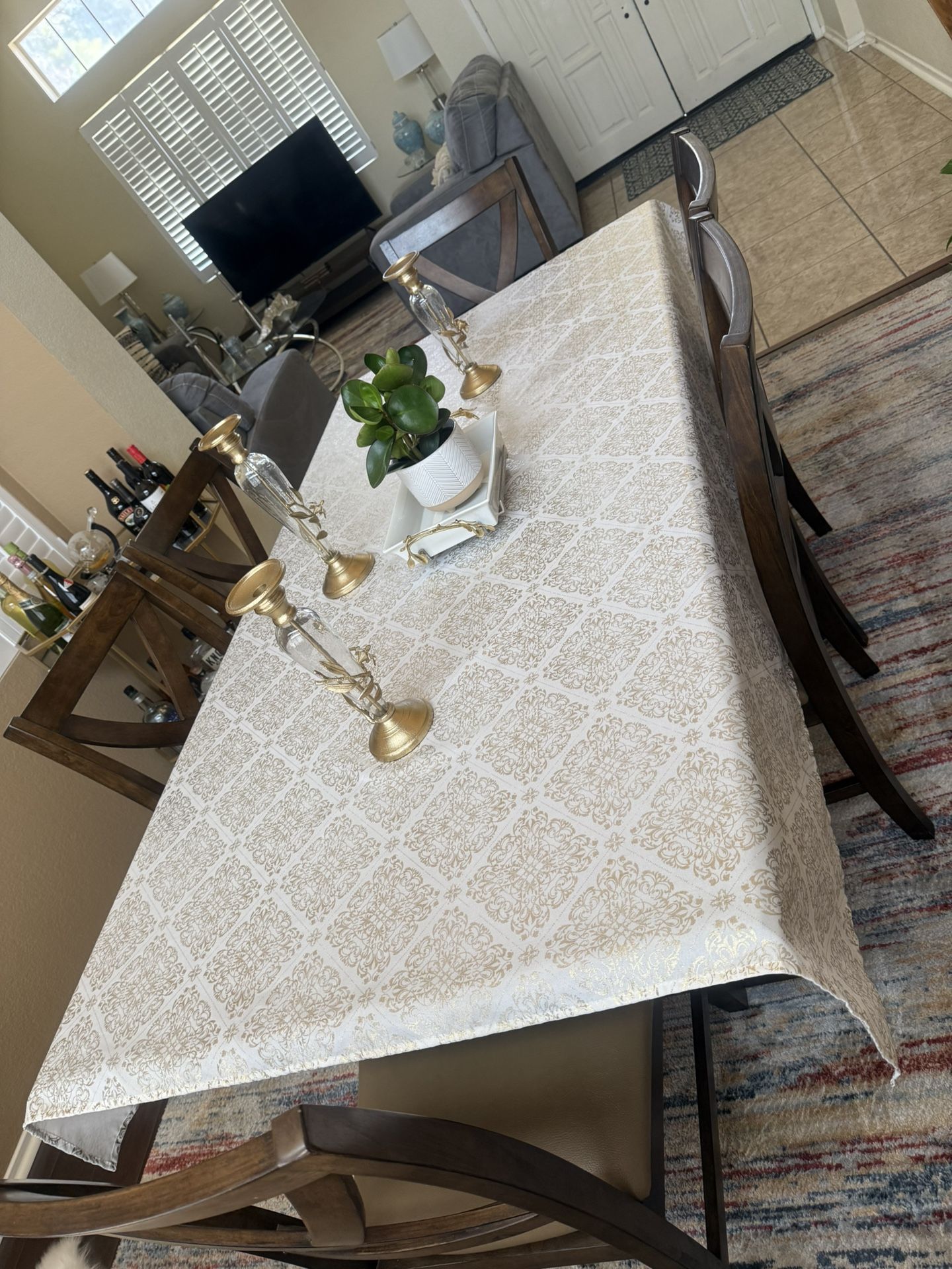 Furniture Astoria 7pc Dining Table Set, 60 Inch Table with 18 Inch Leaf, 6 Astoria Upholstered Side Dining Chairs, Comfortably Seating 6, Dining Room