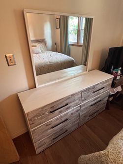 Bed set with mattress included and dresser with mirror