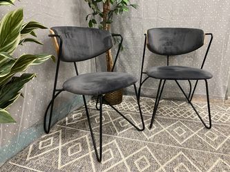 MODWAY Prevail Charcoal Performance Velvet Chairs with Black Stainless Steel Base and Wooden Back (Set of 2)