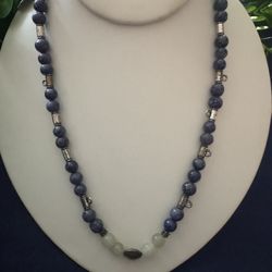 Boutique Stunning Lapis, Moonstone with Silver Bead Accents Necklace 18" 