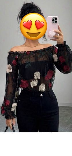 Sheer top with rose embroidery (medium)