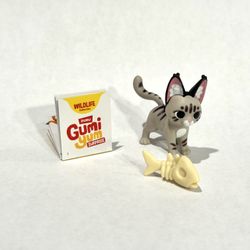 Cat + Fish Bone (Gumi Yum Surprise - Widlife) Collectible Animal Figurine / Puzzle Toy — with instructions