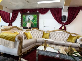 ✨ White Sectional Sofa with Gold Accents ✨