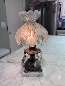 Vintage Crystal Glass Accent Lamp with Marble Base