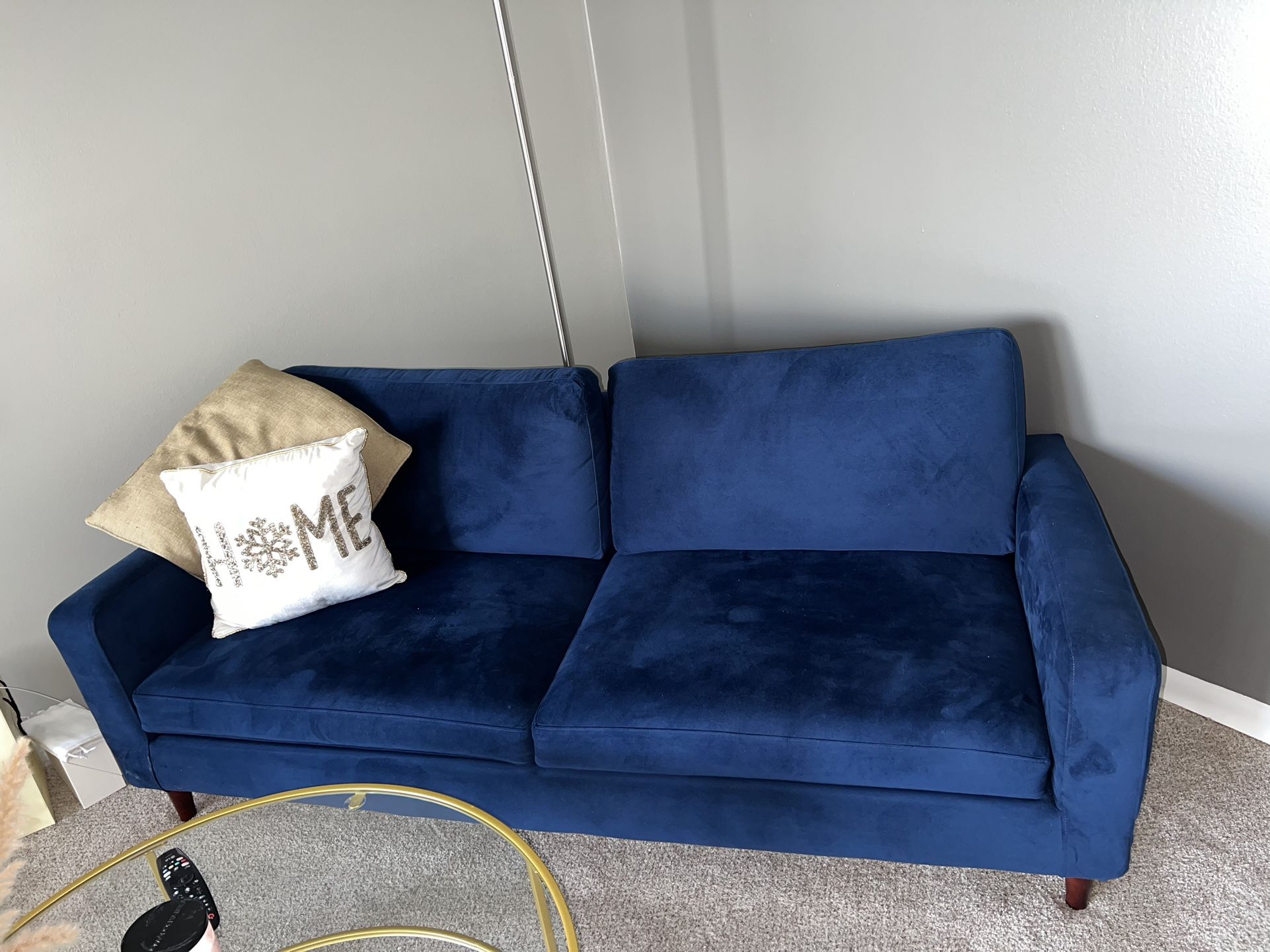 Navy Velvet Sofa + Two Accent Chairs 