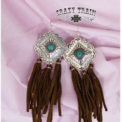 Turquoise Stone Fringe Earrings 