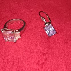 Beautiful  Womens Amytyst Ring/  Matching Necklace Stone