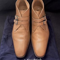 PAUL FREDRICK Men's Shoes Double Monk Strap Leather Italy Vero Cuoio US Size 10