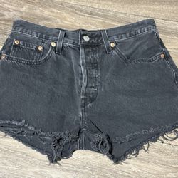 Levi's 501 Women's High-Rise Distressed Jean Denim Shorts Sz 28 Black Cut Off