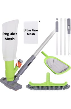 Deluxe Swimming Pool Cleaning Kit with Spa Jet Vacuum Cleaner,Brush, Semi-deep Skimmer Net & Adjustable 57.5-inch Pole,Ideal for Cleaning Above Ground