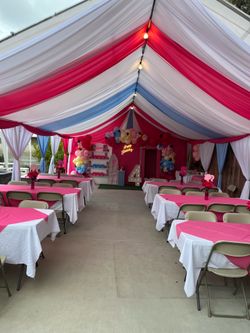 Table , chairs, tent ,tent draping