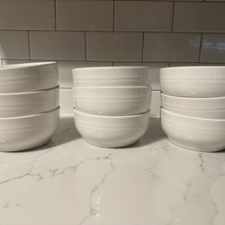 10 Threshold white stoneware bowls