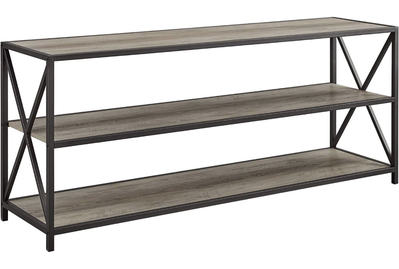 Walker Edison 2 Shelf Industrial Wood Metal Bookcase Tall Bookshelf Storage Home Office, 60 Inch, Grey