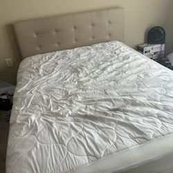 Upholstered Queen Size Platform Bed Frame with 4 Storage Drawers and Headboard