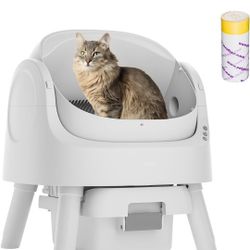 Automatic Litter Box, Self Cleaning Litter Box with Infrared Sensor Safety and 10L Large Waste Bin, Silent Operation, White
