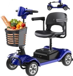 4-Wheel Mobility Scooter Max 12.4 Miles Max 3.7mph, 9" Solid Tires, 500 lbs Capacity, 360° Swivel Seat, Removable Battery, Anti-Slip Rear Wheel, Easy