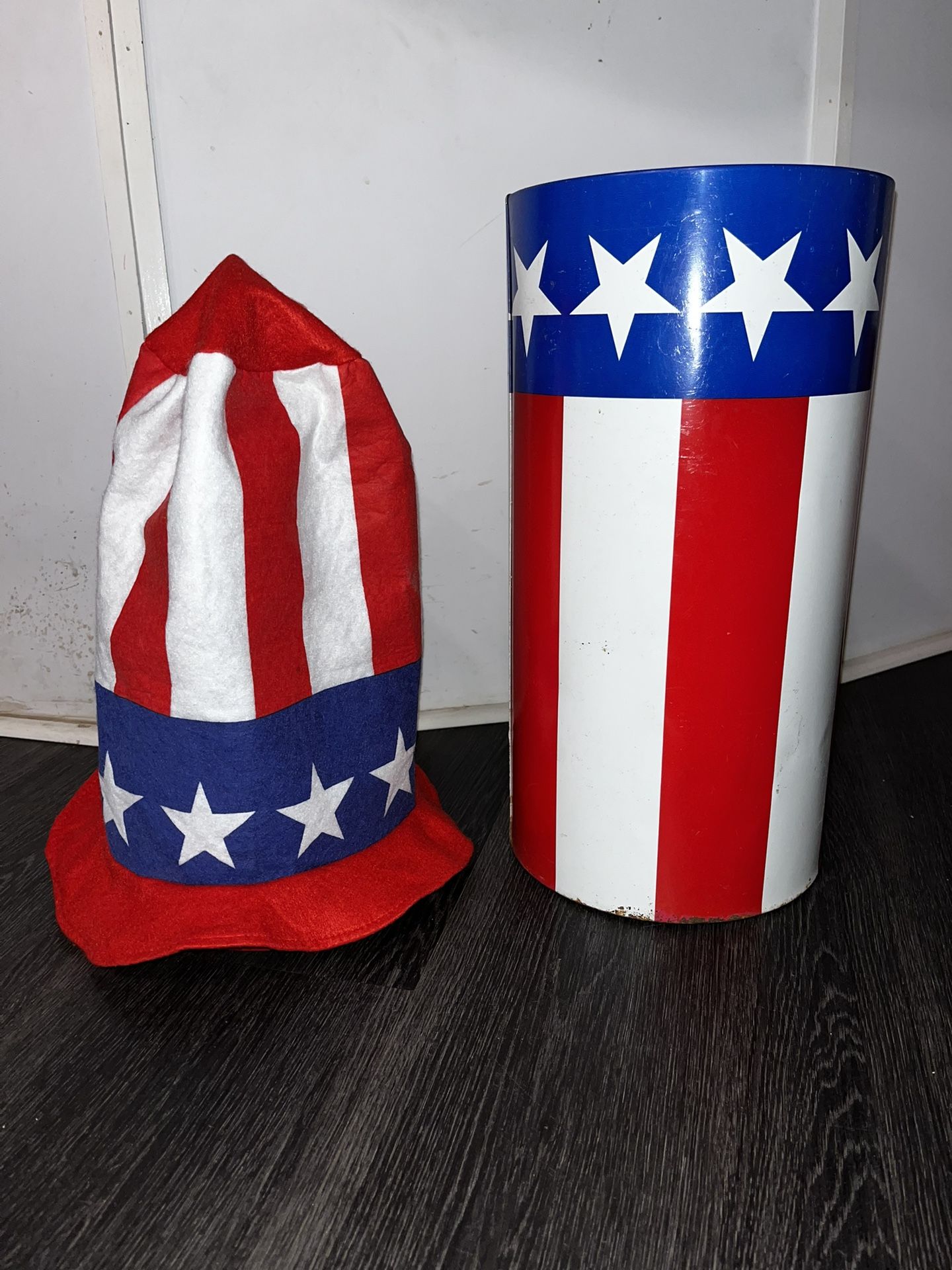 Patriotic items/decor - top hat and wastebasket or umbrella holder
