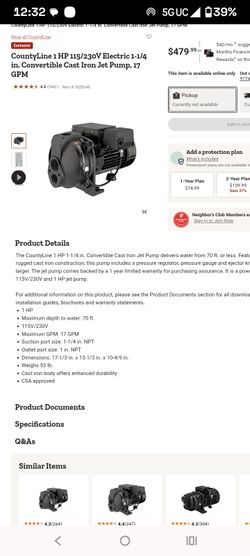 CountyLine 1 HP 115/230V Electric Shallow Well Cast Iron Jet Pump, 21 GPM