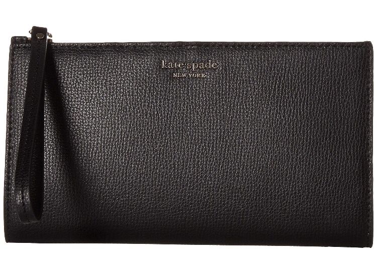 Kate Spade Sylvia Continental Black Leather Wristlet Wallet Purse