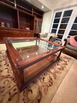 Large 55” Square Solid Wood & Glass Coffee Table – Excellent Condition