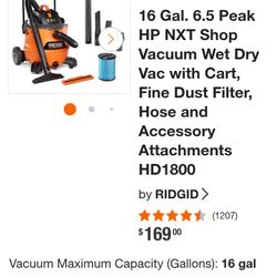 ridgid vacuum 16 gallon