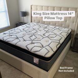 King Size Mattress Pillow Top 14” Inches Thick ✨New From Factory Excellent Comfort Also Available: Twin, Full And Queen Same Day Delivery 🚚 