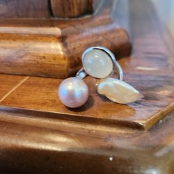 Silver Pearl And Moonstone Ring