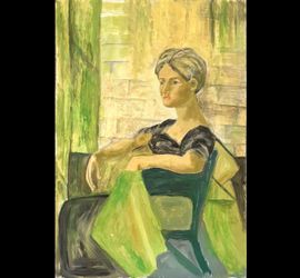 Oil Painting of Contemplative Seated Woman