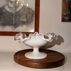 Fenton White  Crest Milk Glass Compote