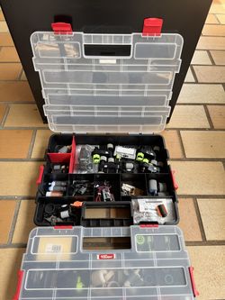 Hyper Tough Tool Box Organizer Black/Clear/Red Plastic w/ Handle TM-M452