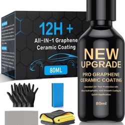 Graphene Ceramic Coating for Cars (80ML) - 10+ Year Protection, Hydrophobic Shield, Scratch Resistance, Ultimate Car Detailing Kit, High Gloss & Easy 