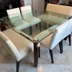 Modern Glass Dining Table Set w/ 6 Chairs