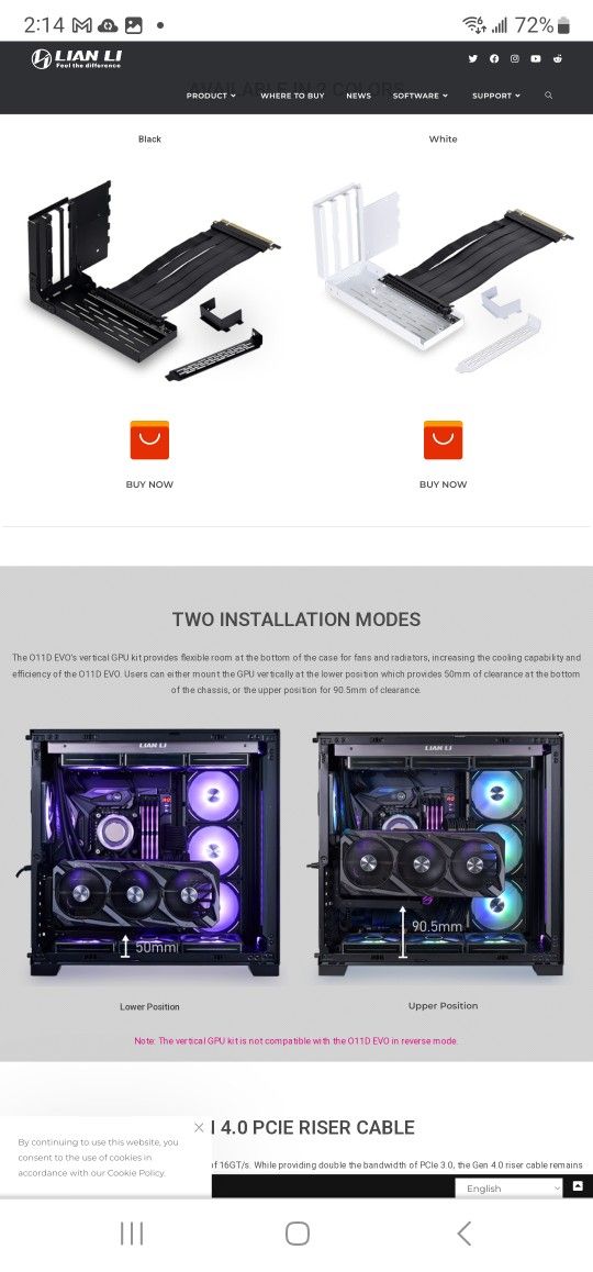 Lian Li O11 Dynamic EVO Vertical GPU Kit (White) O11DE 1W