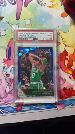 Jayson Tatum 2019 Hoops Premium Stock Blue Cracked Ice PSA 9