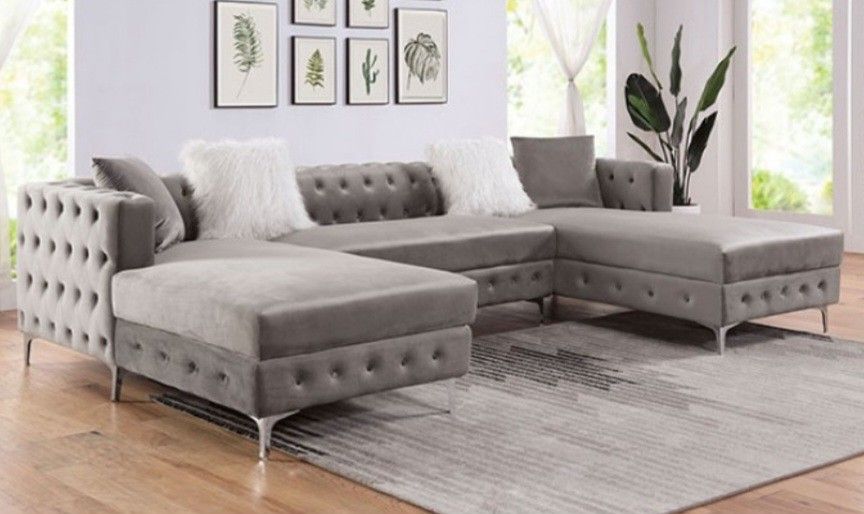 Brand New Grey Modern Style Sectional Sofa (Ottoman Sold Separately)(Pillows Included)