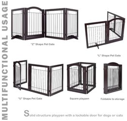 SPIRICH Freestanding Foldable Dog Gate Indoor with Door, 96" Wide, 30" Tall