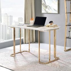 VINTAGE GLAM FAUX  WHITE MARBLE GOLD FRAME HOME OFFICE DESK - ESCRITORIO