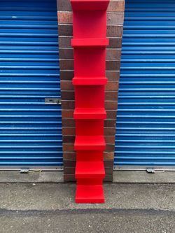 Bookcase Red Freestanding Tall Narrow, 6-Shelf Open Face, Rectangle Solid