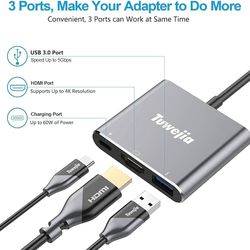 Tuwejia USB-C Thunderbolt to 4K HDMI. USB-A 3.1 & Charging Port Adapter