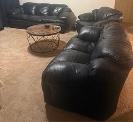 3  Piece Leather Sofa Set, Black