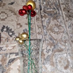 Floral Glass Vase W/ CHRISTMAS PICKS