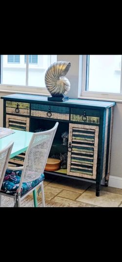 Coastal Boho Distressed Teal Buffet / Sideboard - Solid Wood
