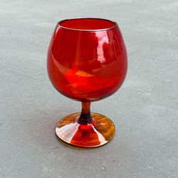 Vintage Amberina Glass Wine Goblet Tangerine Glasses UV Reactive 8.25" Red