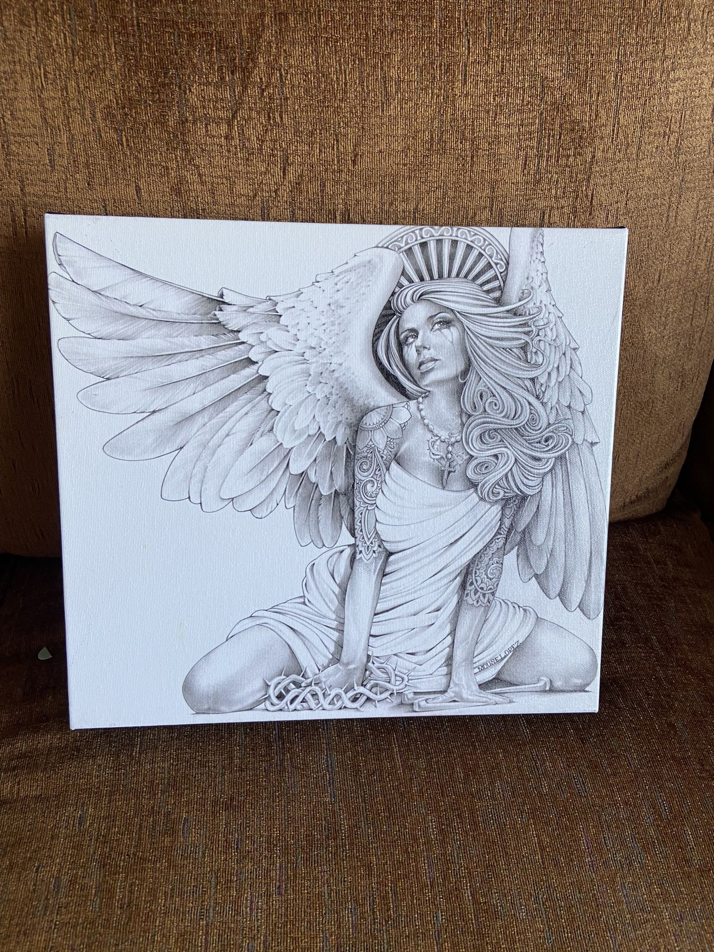 Crying Angel Art Canvas by Mouse Lopez 12.55” X 11.38”