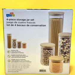 Honey-Can-Do 4-Piece Glass Storage Jar Set with Bamboo Lids