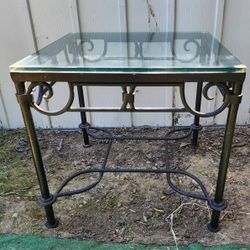 Wrought Iron Glass Top End Table 24x24x22.5"