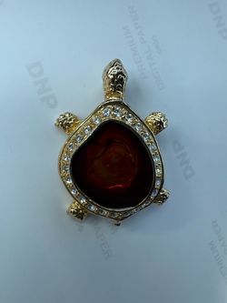 Gold Turtle Brooch with Rhinestones