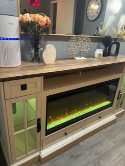Beautiful Natural oak wood LED FIREPLACE