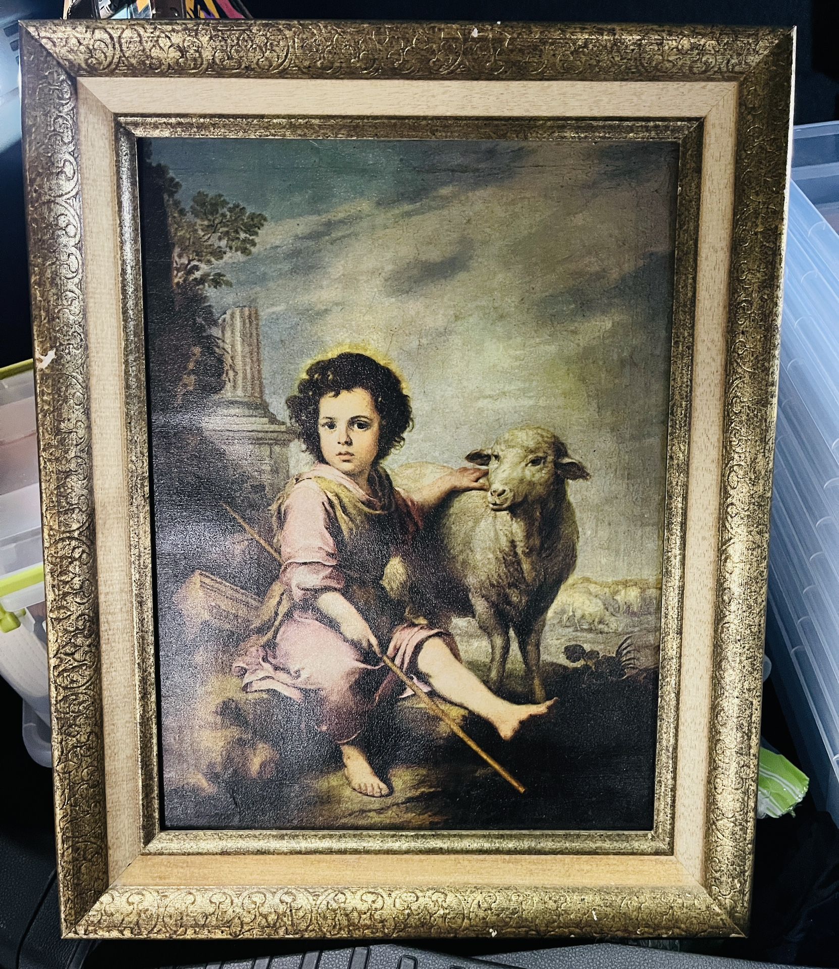 Vintage 12”X16” Oil Print Of The Good Shepherd